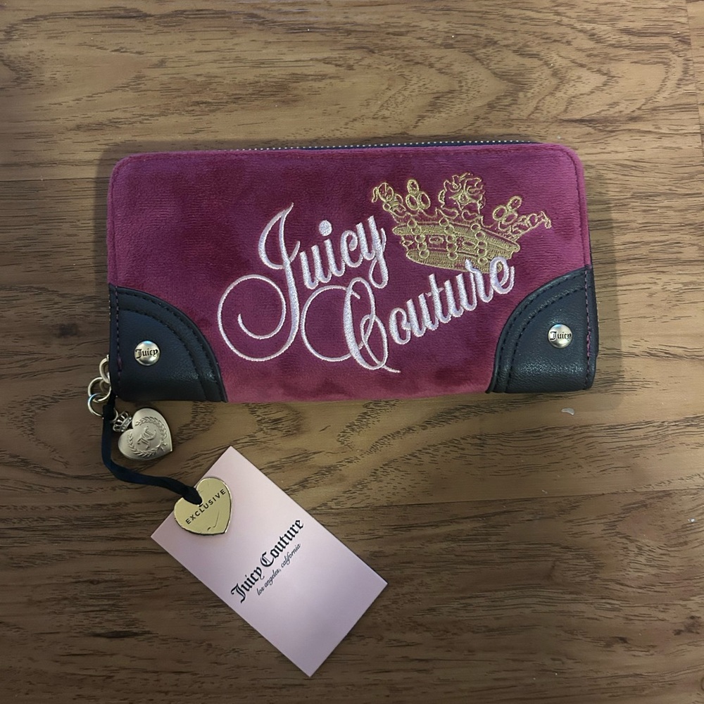 Juicy Couture Magenta Suede Zip Around Wallet